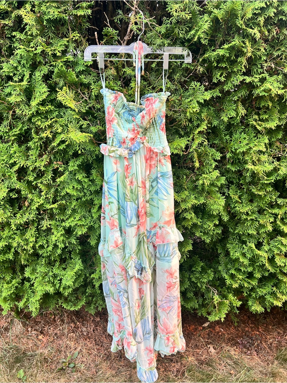 Miss Avenue Mint Floral Smocked Maxi Dress